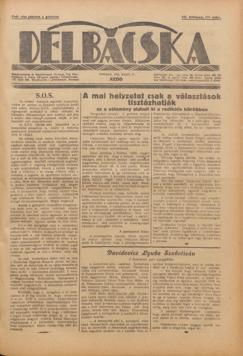 Délbácska, 7. évf. 1926. május 11. 107. sz.