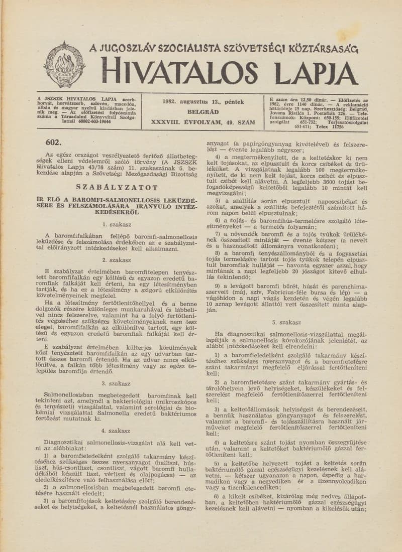 A Jugoszláv Szocialista Szövetségi Köztársaság Hivatalos Lapja, 38. évf. 1982. augusztus 13. 49. sz. 1241–1260. oldal
