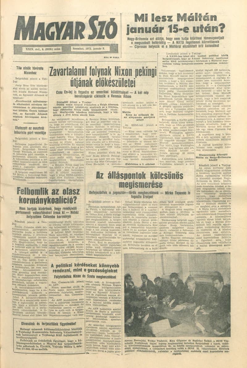 Magyar Szó, 29. évf. 1972. január 8. 6. sz. 1–24. oldal