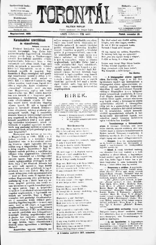 Torontál, 29. évf. 1900. november 30. 275. sz.