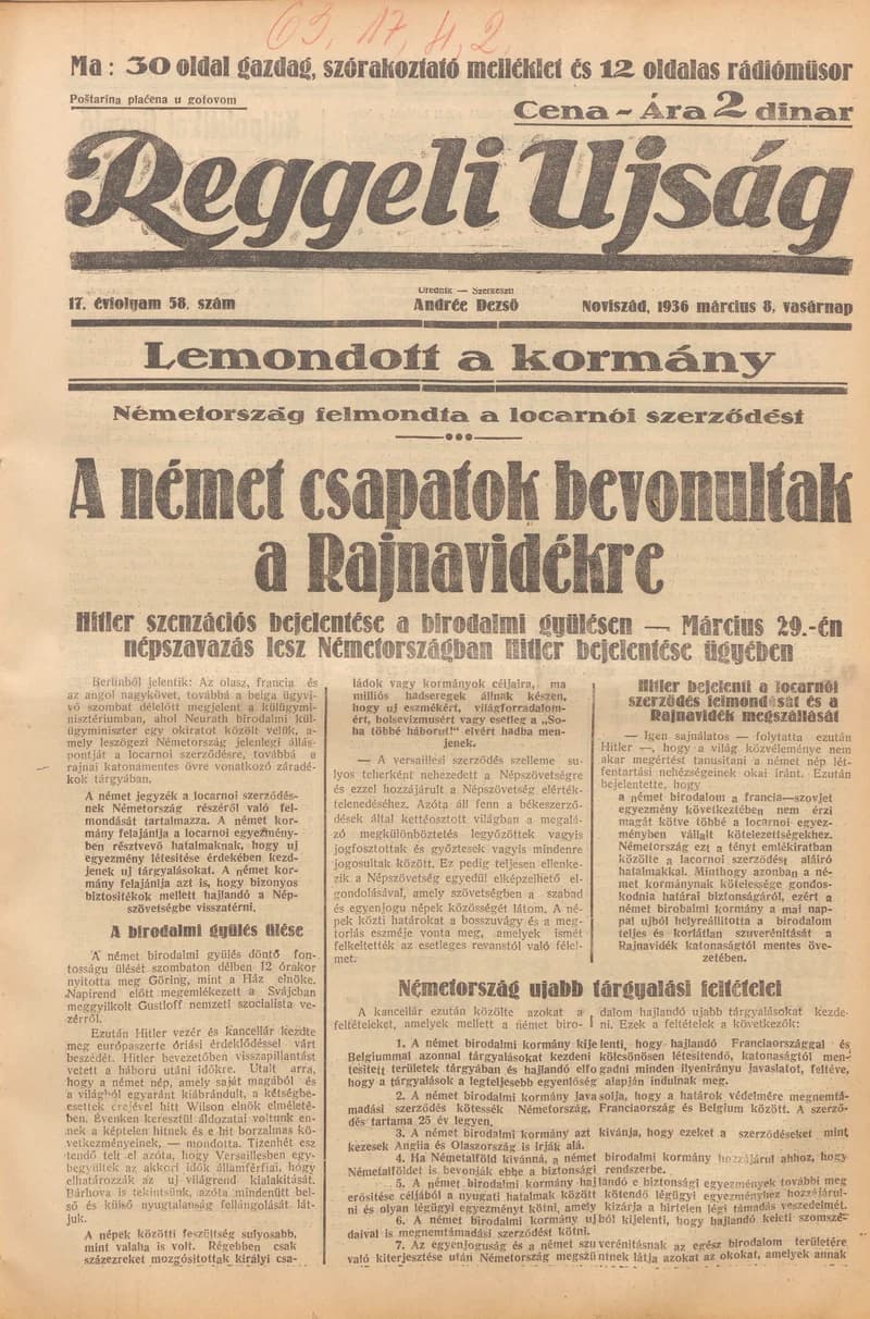 Reggeli Újság, 17. évf. 1936. március 8. 58. sz.