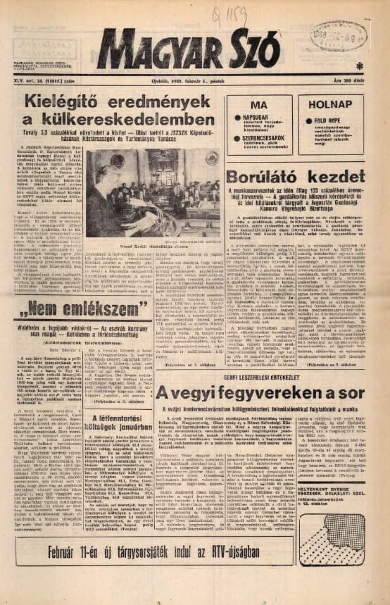 Magyar Szó, 45. évf. 1988. február 5. 34. sz. 1–24. oldal