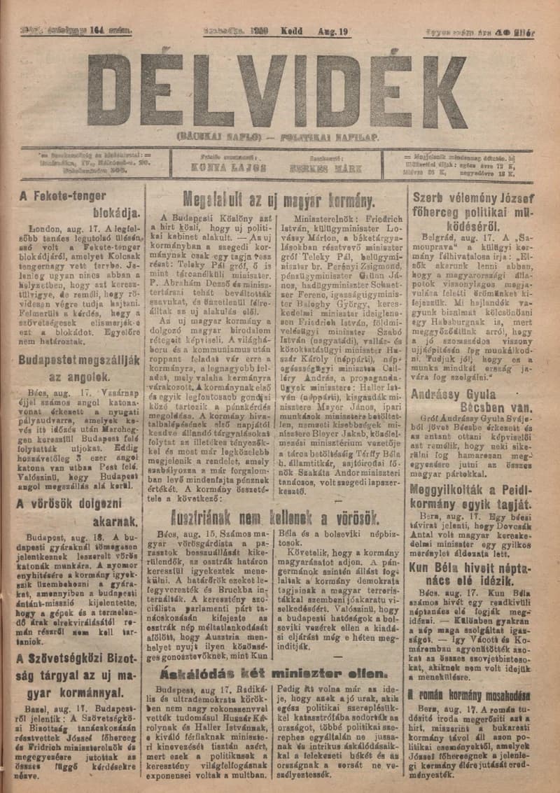 Délvidék, 13. évf. 1919. augusztus 19. 164. sz.