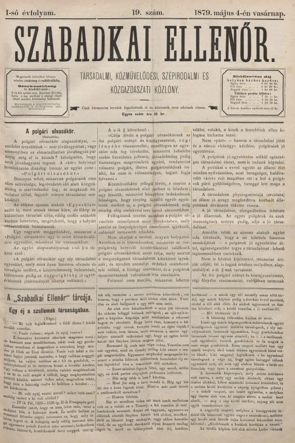 Szabadkai Ellenőr, 1. évf. 1879. május 4. 19. sz.