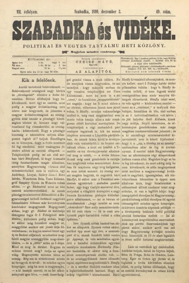Szabadka és vidéke II, 7. évf. 1899. december 3. 49. sz.