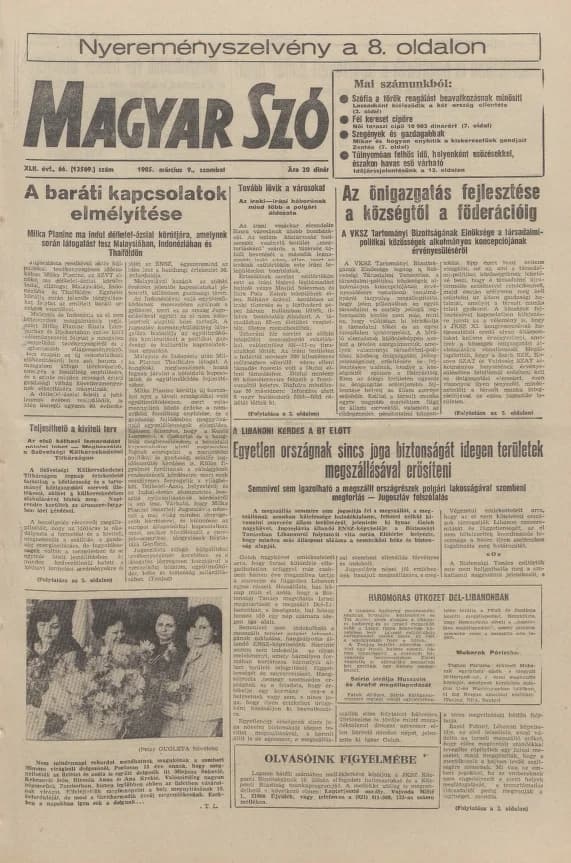 Magyar Szó, 42. évf. 1985. március 9. 66. sz. 1–28. oldal