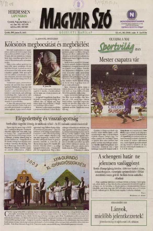 Magyar Szó, 60. évf. 2003. június 23. 146. sz. 1–16. oldal