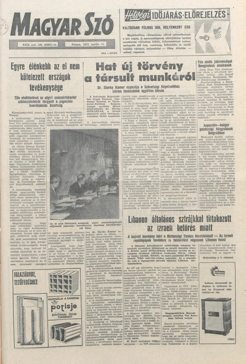 Magyar Szó, 30. évf. 1973. április 13. 101. sz. 1–14. oldal