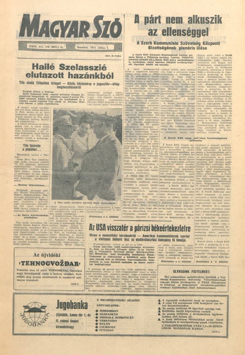 Magyar Szó, 29. évf. 1972. július 1. 179. sz. 1–18. oldal