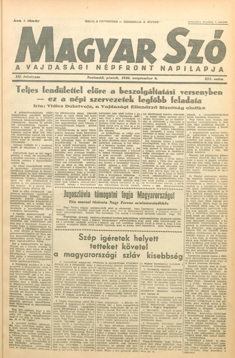 Magyar Szó, 3. évf. 1946. szeptember 6. 211. sz. 1–6. oldal