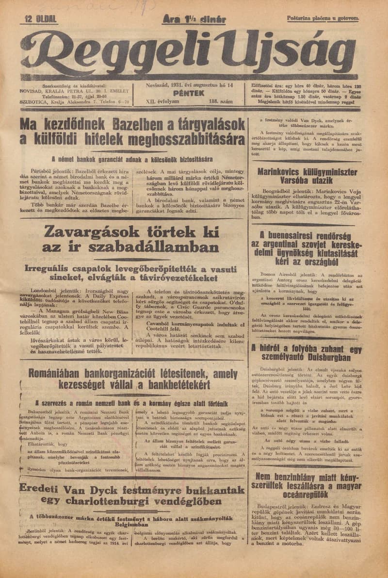 Reggeli Újság, 12. évf. 1931. augusztus 14. 188. sz.