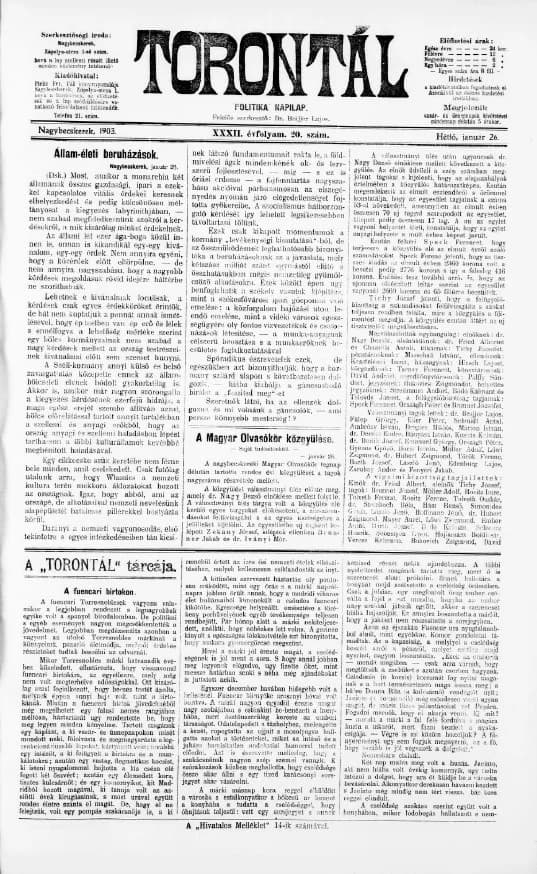 Torontál, 32. évf. 1903. január 26. 20. sz.