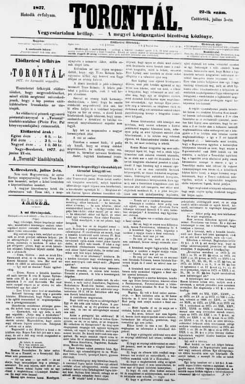 Torontál, 6. évf. 1877. július 5. 27. sz.