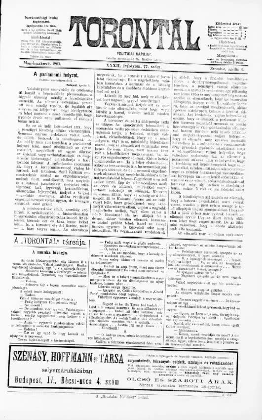 Torontál, 32. évf. 1903. április 4. 77. sz.
