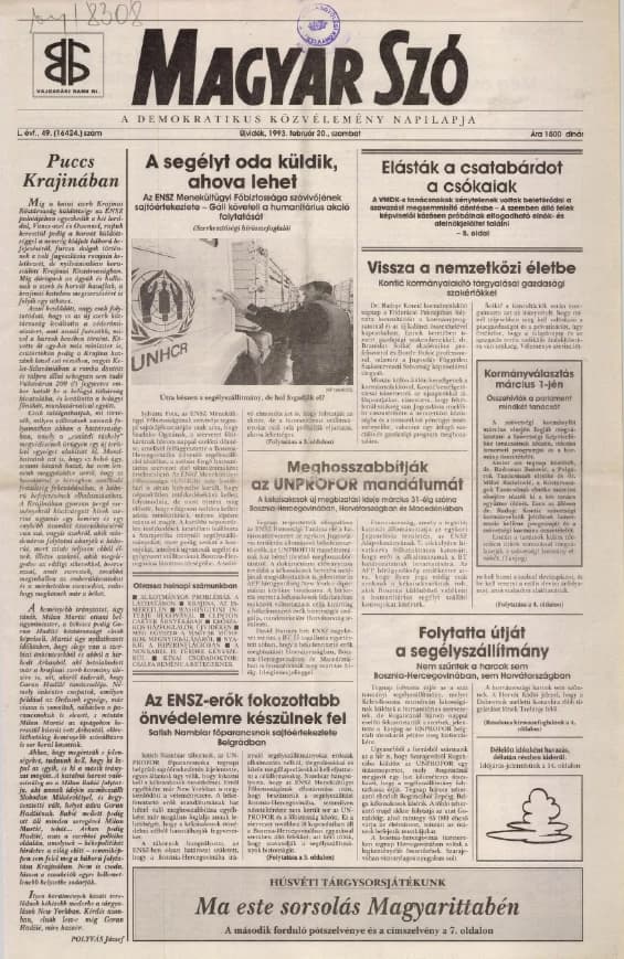 Magyar Szó, 50. évf. 1993. február 20. 49. sz. 1–16. oldal