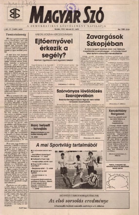 Magyar Szó, 50. évf. 1993. február 22. 51. sz. 1–16. oldal