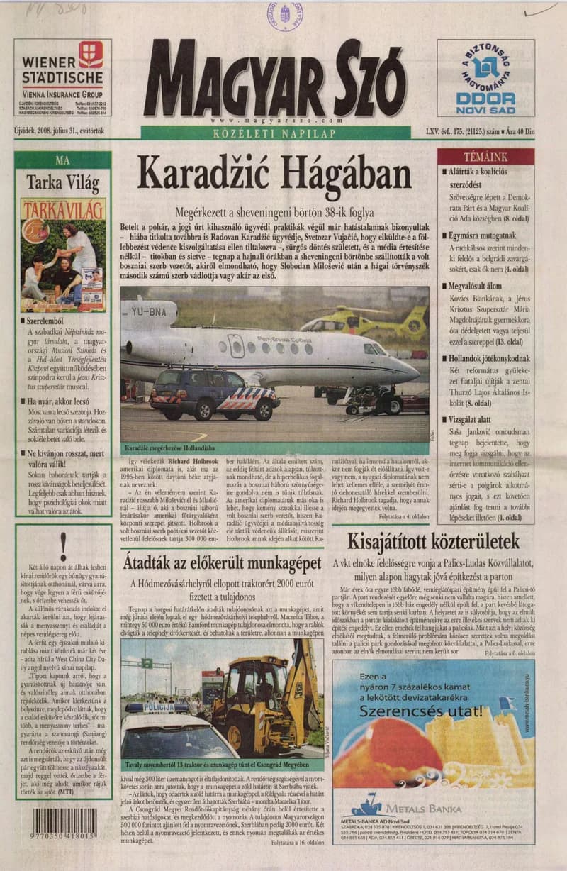 Magyar Szó, 65. évf. 2008. július 31. 175. sz. 1–16. oldal