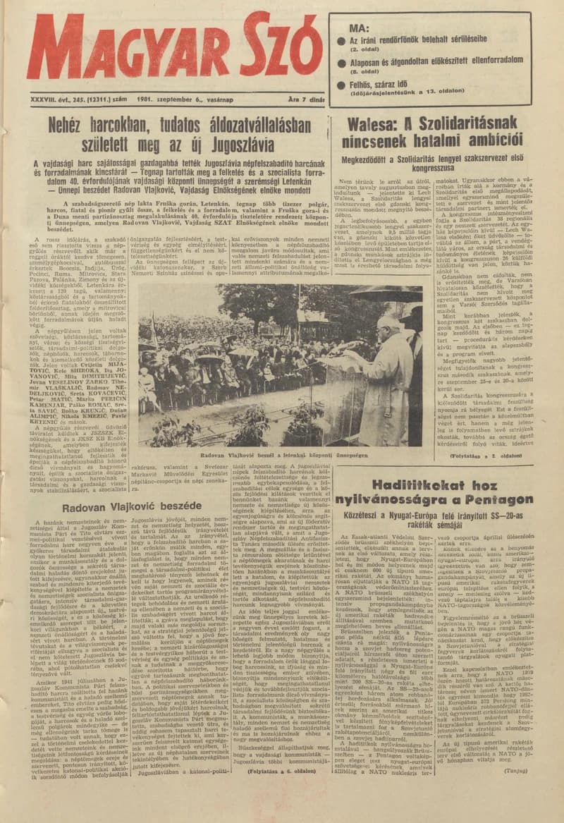Magyar Szó, 38. évf. 1981. szeptember 6. 245. sz.