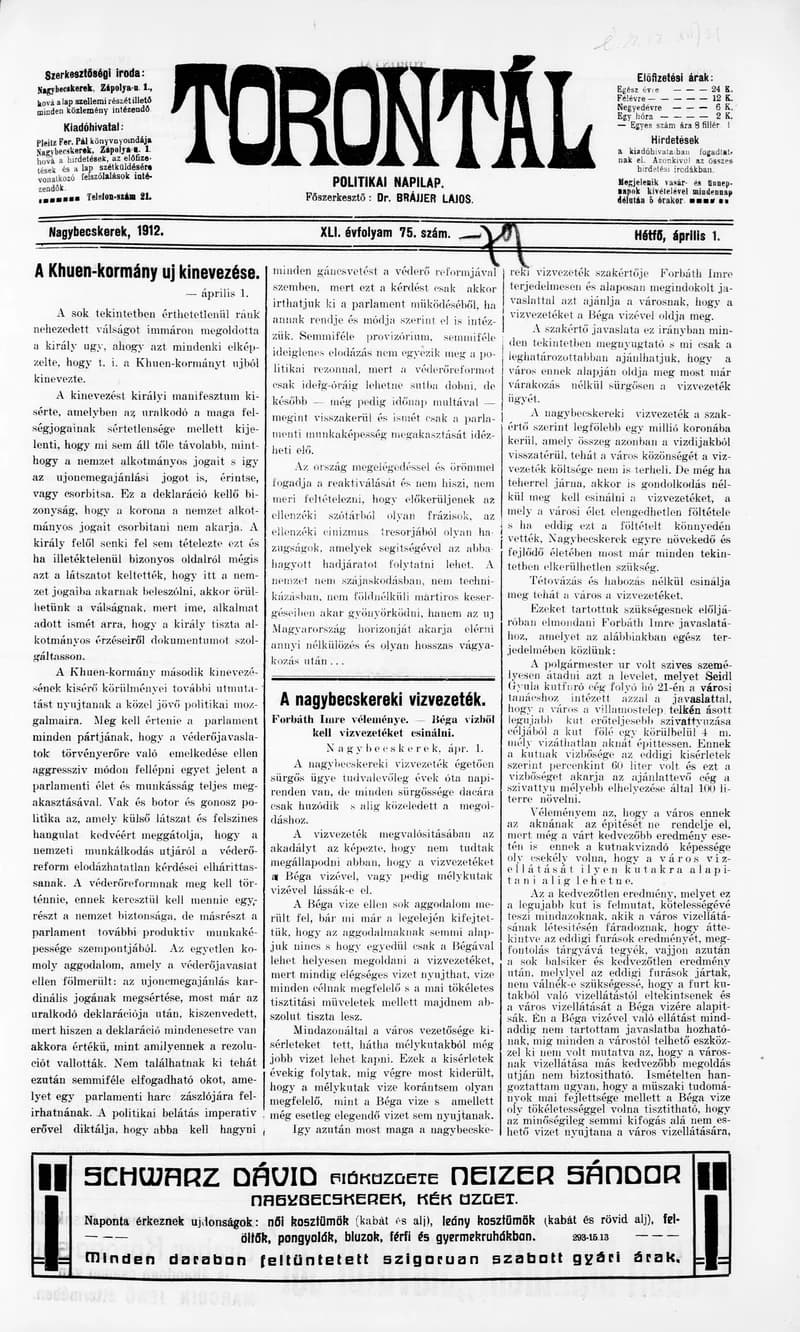 Torontál, 41. évf. 1912. április 1. 75. sz.