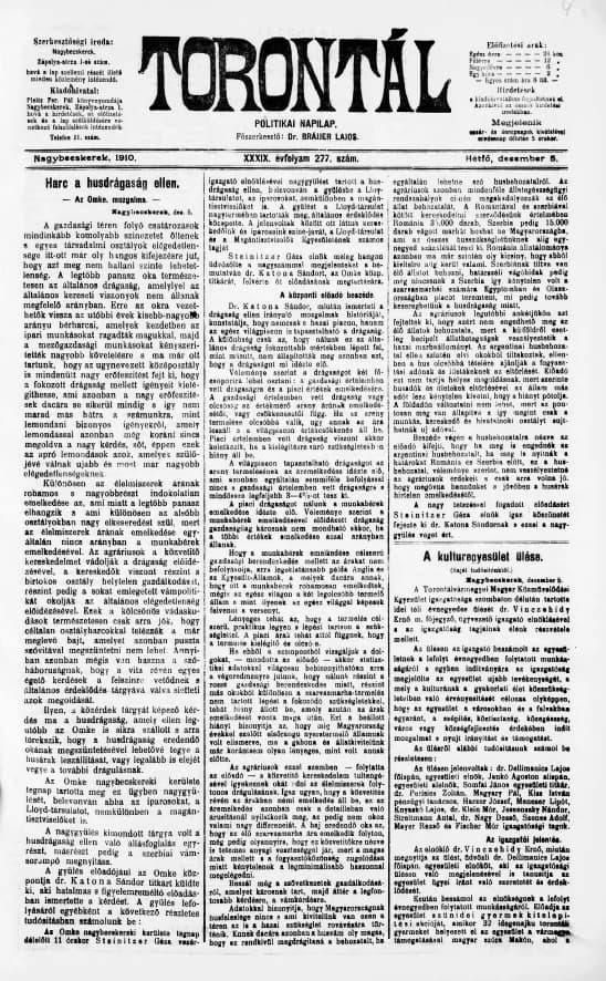 Torontál, 39. évf. 1910. december 5. 277. sz.