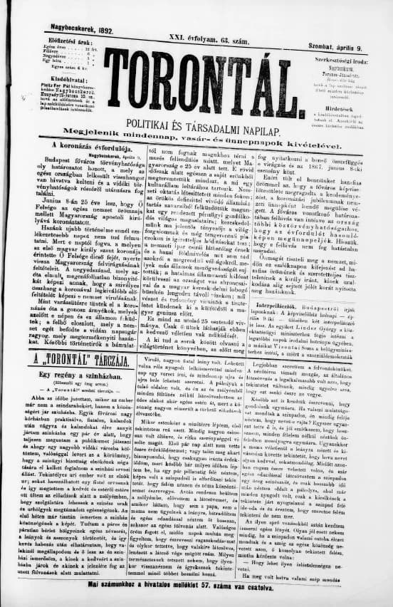 Torontál, 21. évf. 1892. április 9. 63. sz.