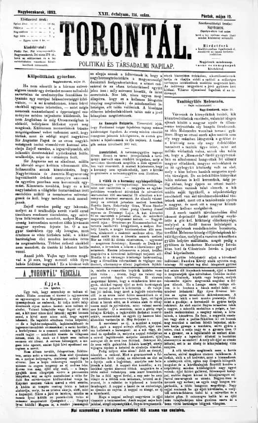 Torontál, 22. évf. 1893. május 19. 114. sz.