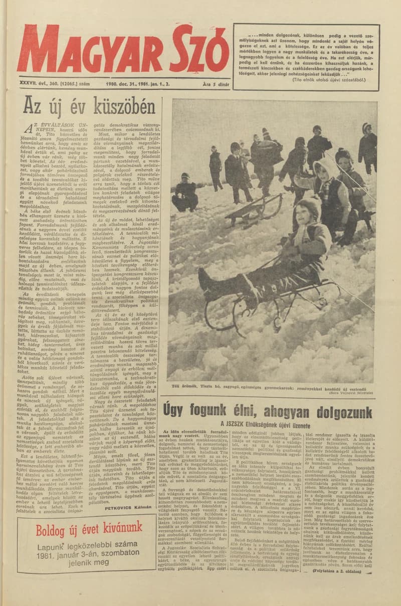 Magyar Szó, 37. évf. 1980. december 31. 360. sz. 1–44. oldal