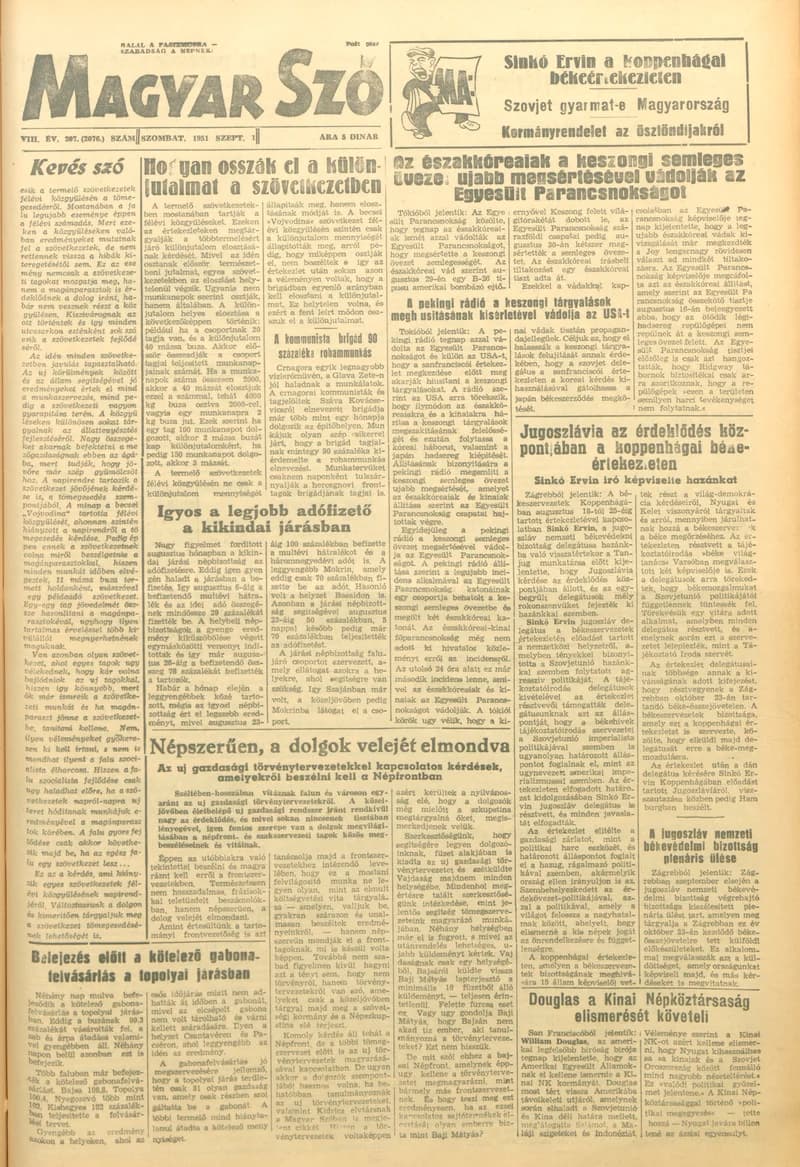 Magyar Szó, 8. évf. 1951. szeptember 1. 207. sz. 1–4. oldal