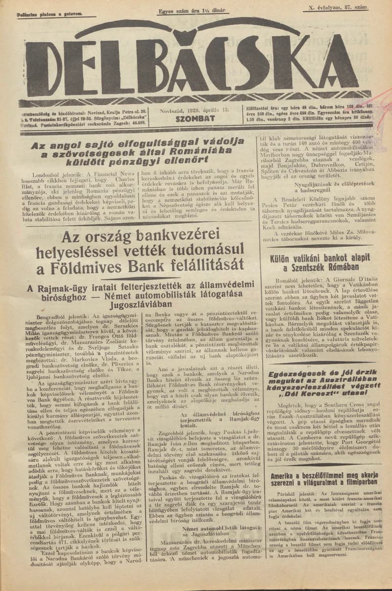 Délbácska, 10. évf. 1929. április 13. 87. sz.