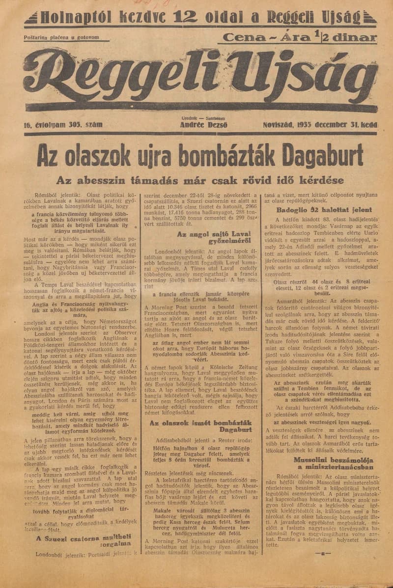 Reggeli Újság, 16. évf. 1935. december 31. 305. sz.