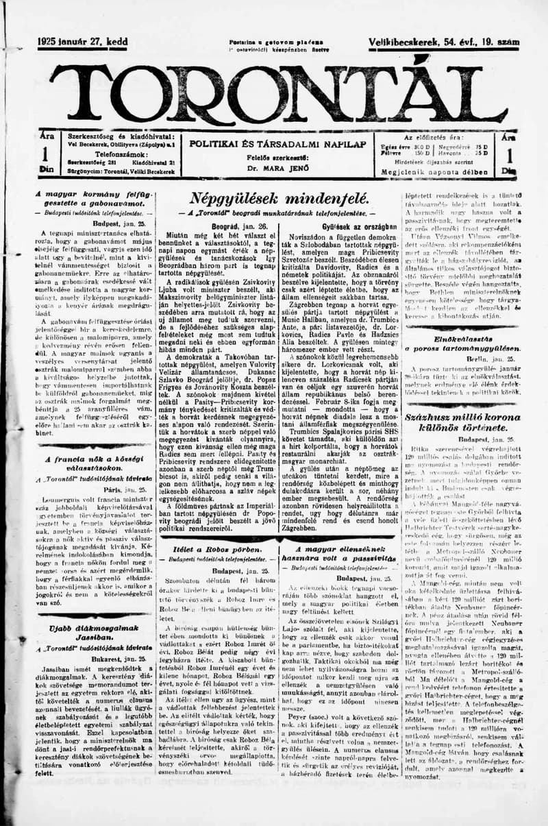 Torontál, 54. évf. 1925. január 27. 19. sz.
