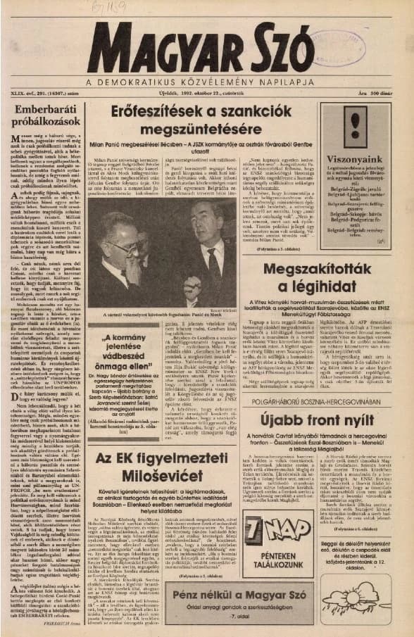 Magyar Szó, 49. évf. 1992. október 22. 291. sz. 1–16. oldal