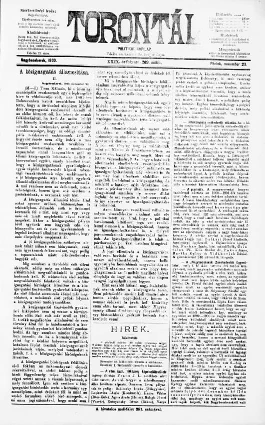 Torontál, 29. évf. 1900. november 23. 269. sz.