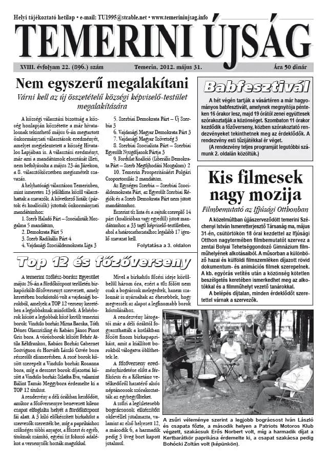 Temerini Újság, 18. évf. 2012. május 31. 22. sz.