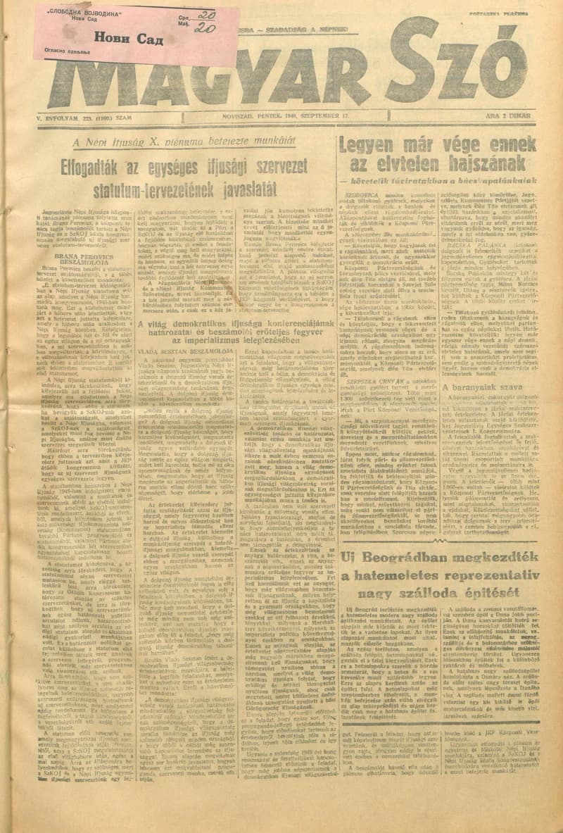 Magyar Szó, 5. évf. 1948. szeptember 17. 223. sz. 1–4. oldal