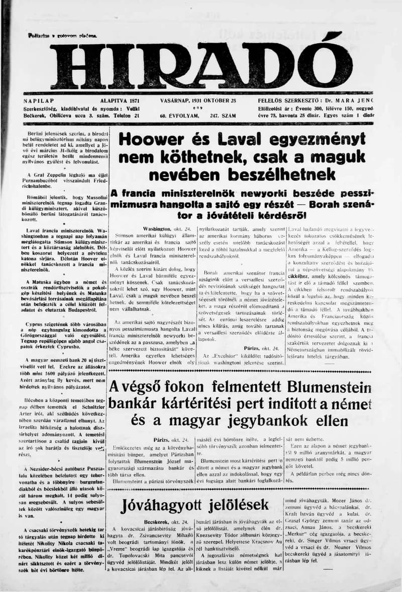 Híradó, 60. évf. 1931. október 25. 247. sz.