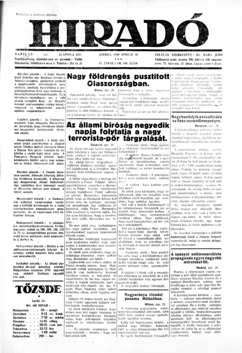 Híradó, 59. évf. 1930. április 30. 100. sz.