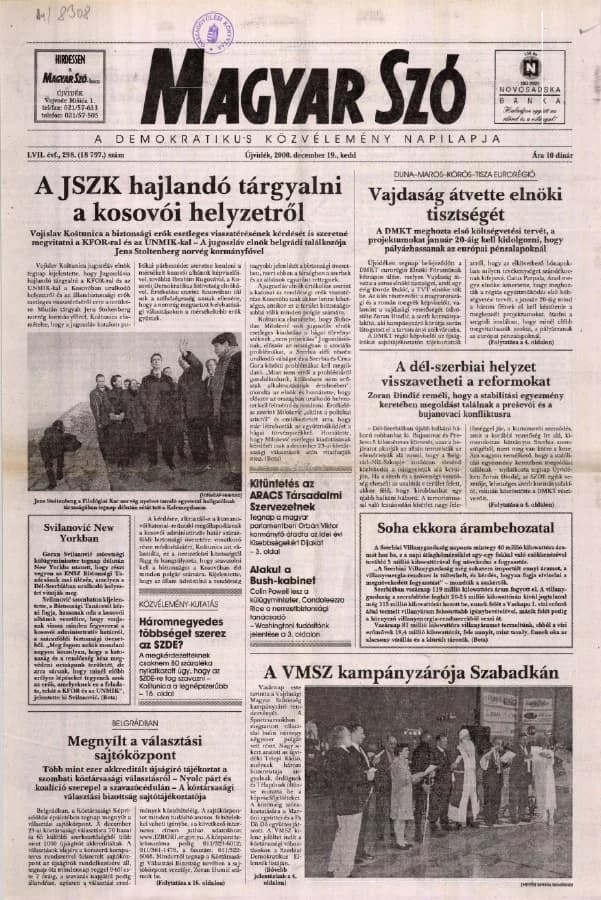 Magyar Szó, 57. évf. 2000. december 19. 298. sz. 1–16. oldal