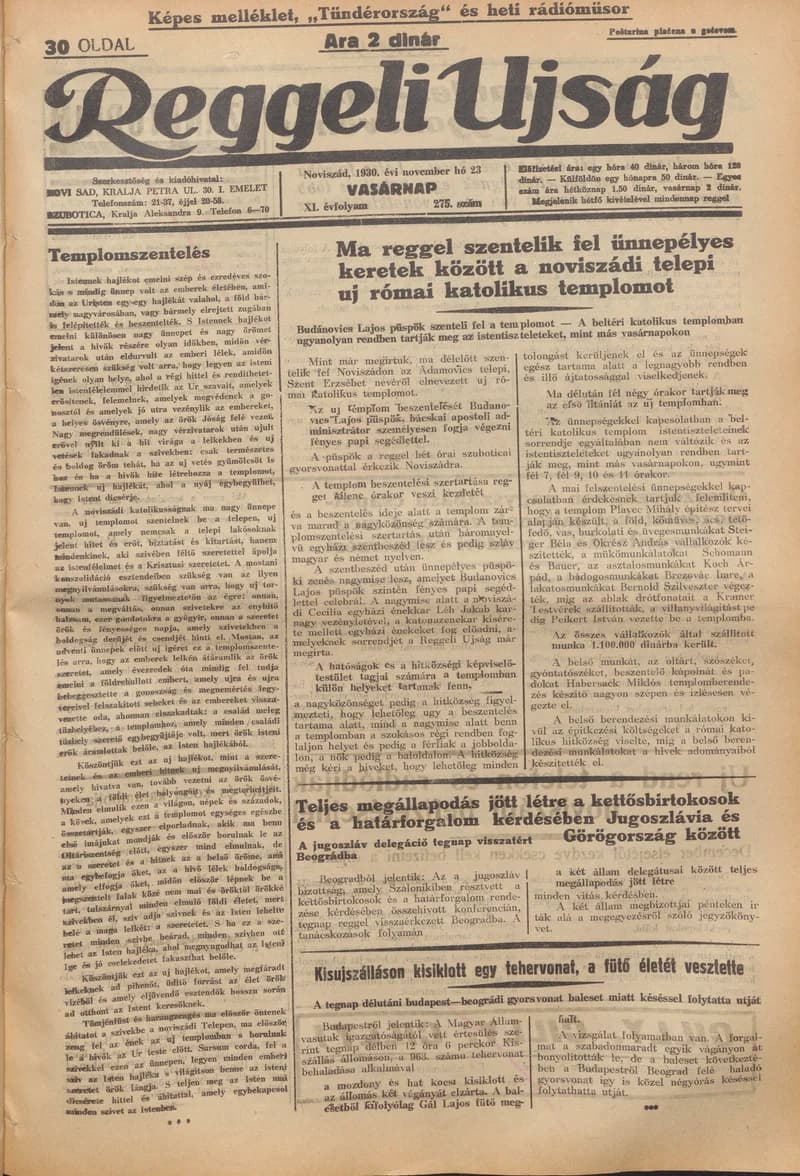 Reggeli Újság, 11. évf. 1930. november 23. 275. sz.