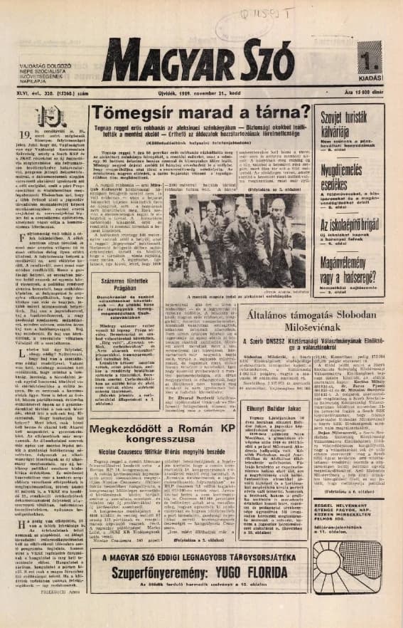 Magyar Szó, 46. évf. 1989. november 21. 320. sz. 1–16. oldal