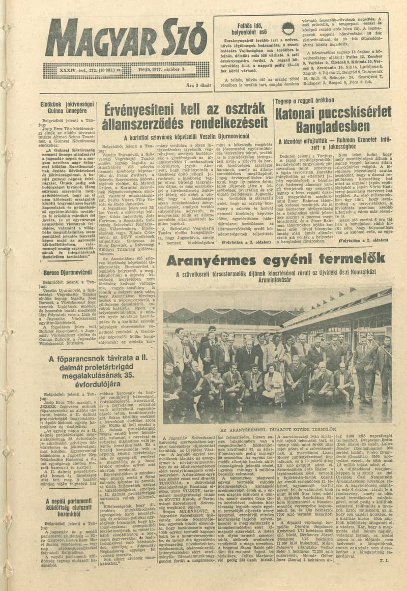 Magyar Szó, 34. évf. 1977. október 3. 272. sz.