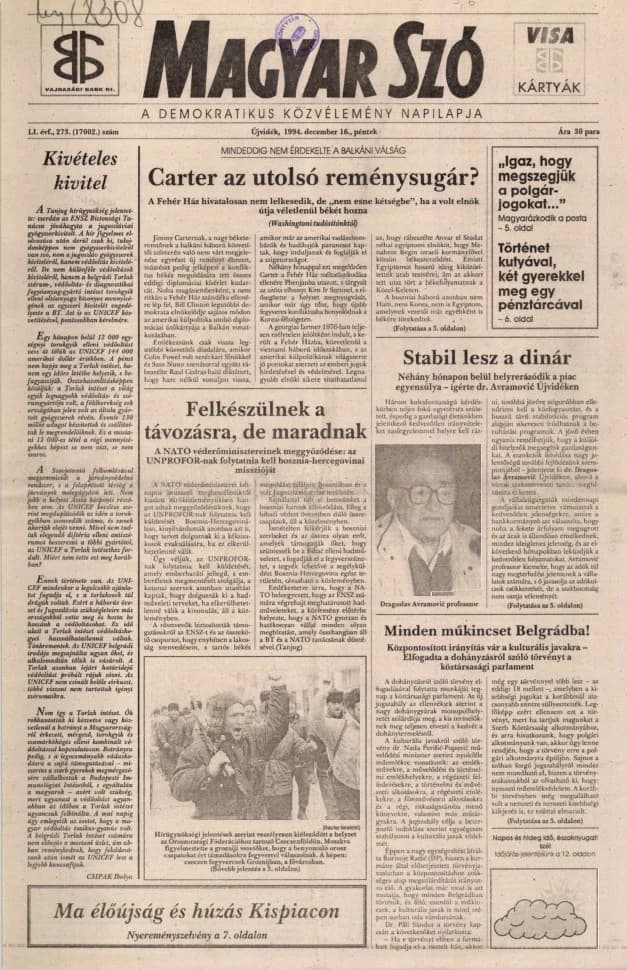 Magyar Szó, 51. évf. 1994. december 16. 273. sz. 1–16. oldal
