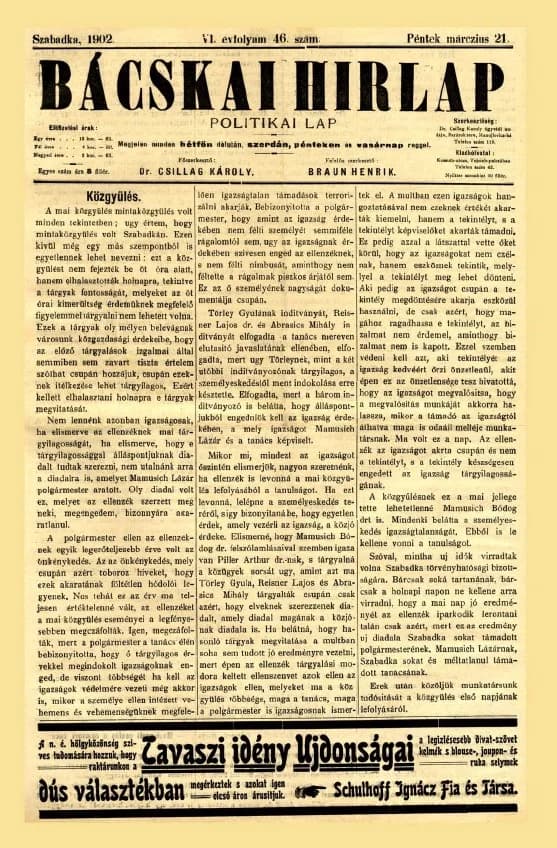 Bácskai Hirlap, 6. évf. 1902. március 21. 46. sz.