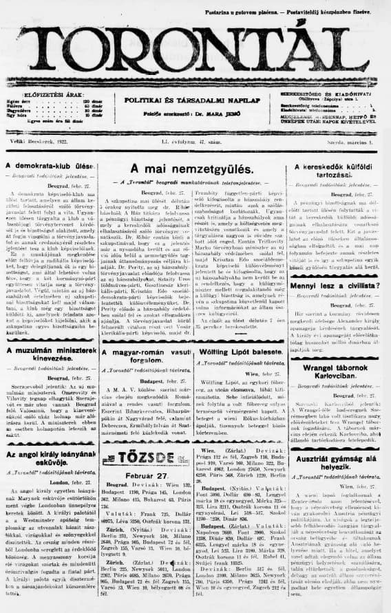 Torontál, 51. évf. 1922. március 1. 47. sz.