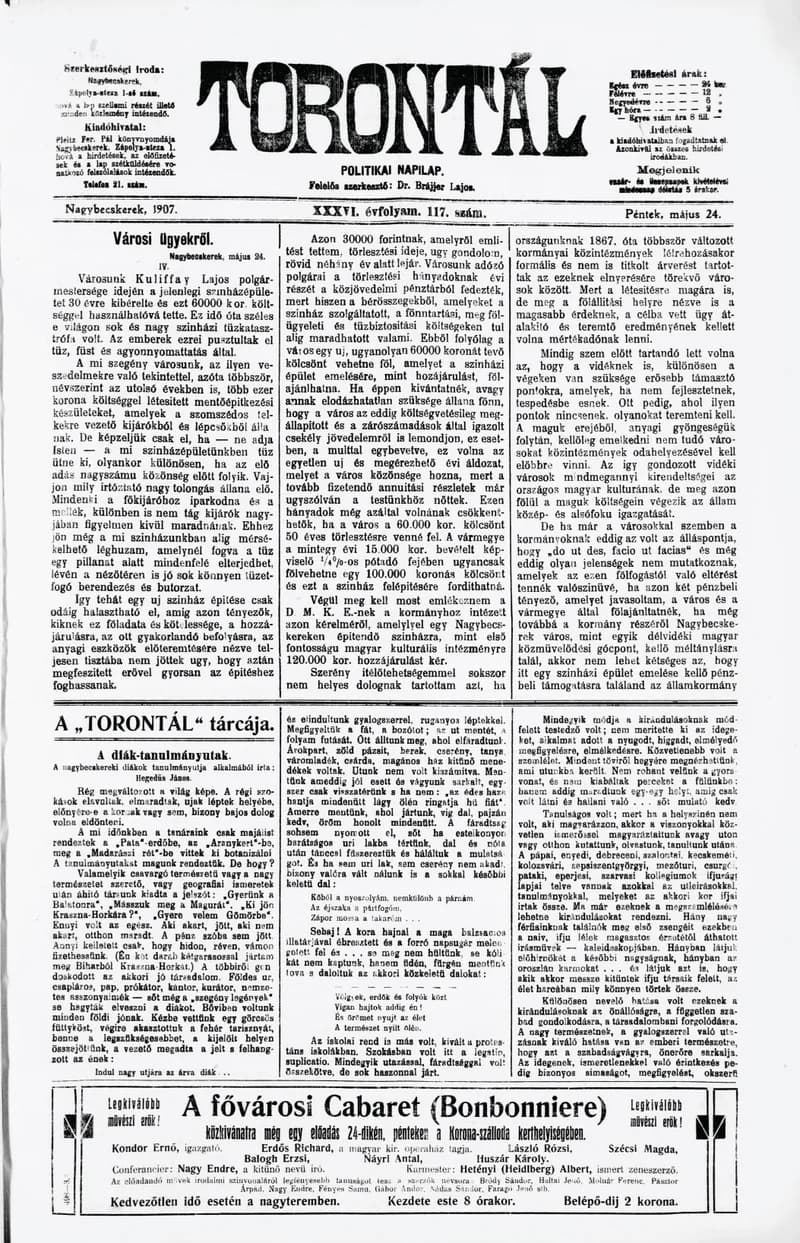 Torontál, 36. évf. 1907. május 24. 117. sz.
