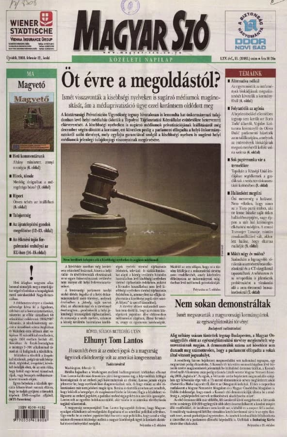 Magyar Szó, 65. évf. 2008. február 12. 33. sz. 1–20. oldal