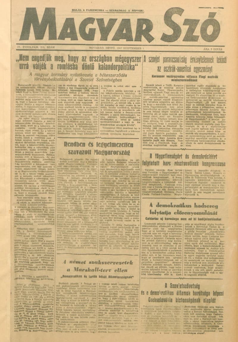 Magyar Szó, 4. évf. 1947. szeptember 1. 215. sz. 1–4. oldal