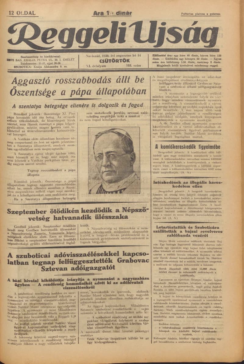 Reggeli Újság, 11. évf. 1930. augusztus 14. 188. sz.