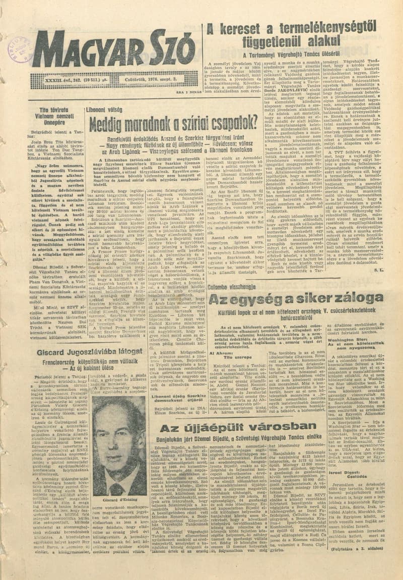 Magyar Szó, 33. évf. 1976. szeptember 2. 242. sz. 1–16. oldal