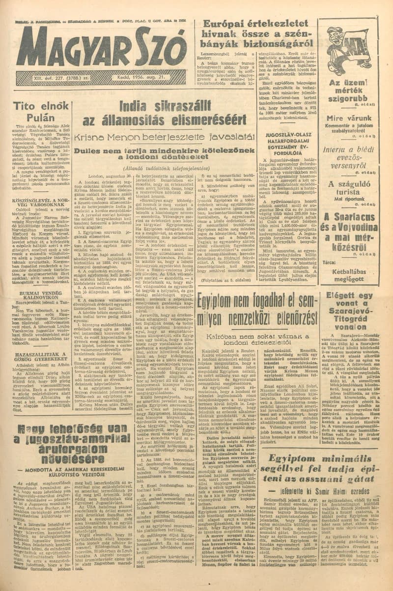 Magyar Szó, 13. évf. 1956. augusztus 21. 227. sz. 1–8. oldal